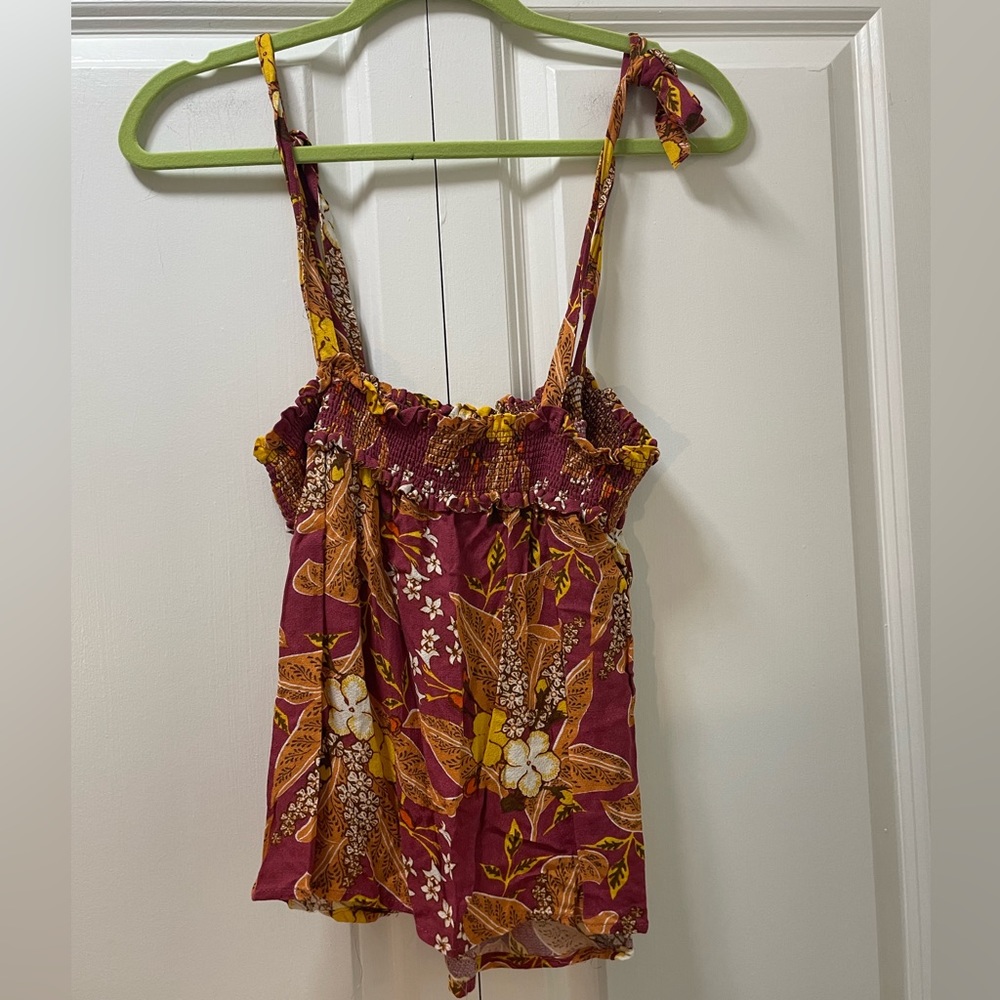 Rachel Zoe Small Halter Top Shirt Flowing Floral Elastic Top Adjustable Ties